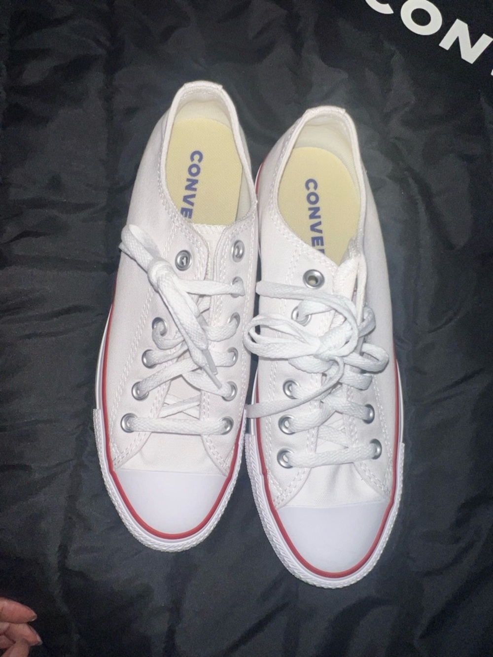 Converse White Canvas Low-Top Sneakers with Red Stripe